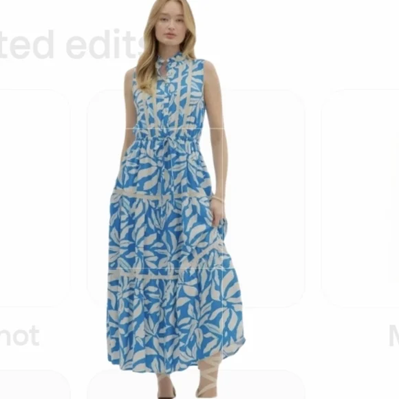 Womens Floral Print Maxi Dress Blue White Long Dress Size Small    Ruffled Beach - Picture 12 of 12